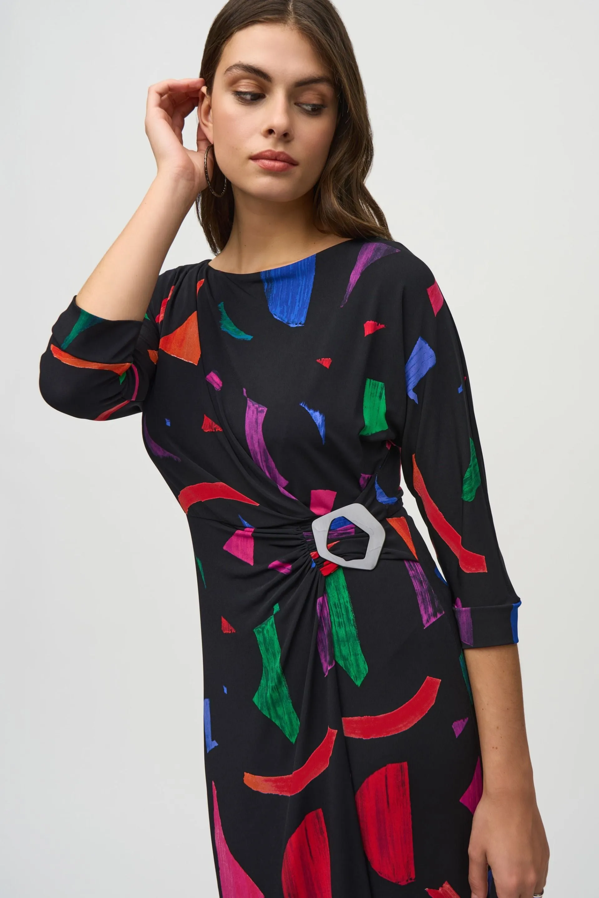 Joseph Ribkoff Black/Multi Abstract Print Midi Sheath Dress 244240