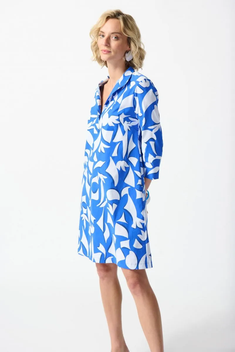 Joseph Ribkoff Blue/Vanilla Abstract Print 3/4 Sleeve Shirt Dress 242154