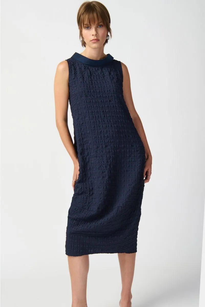 Joseph Ribkoff Midnight Blue Textured Sleeveless Midi Cocoon Dress 241204