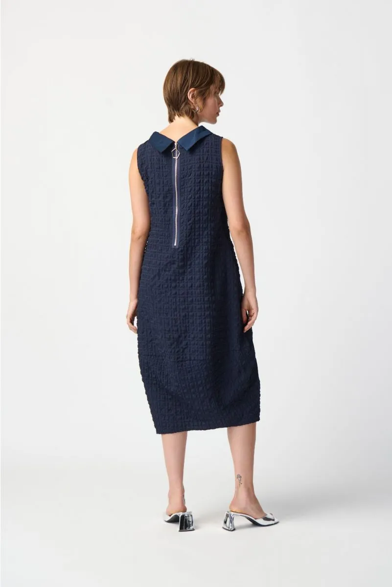 Joseph Ribkoff Midnight Blue Textured Sleeveless Midi Cocoon Dress 241204