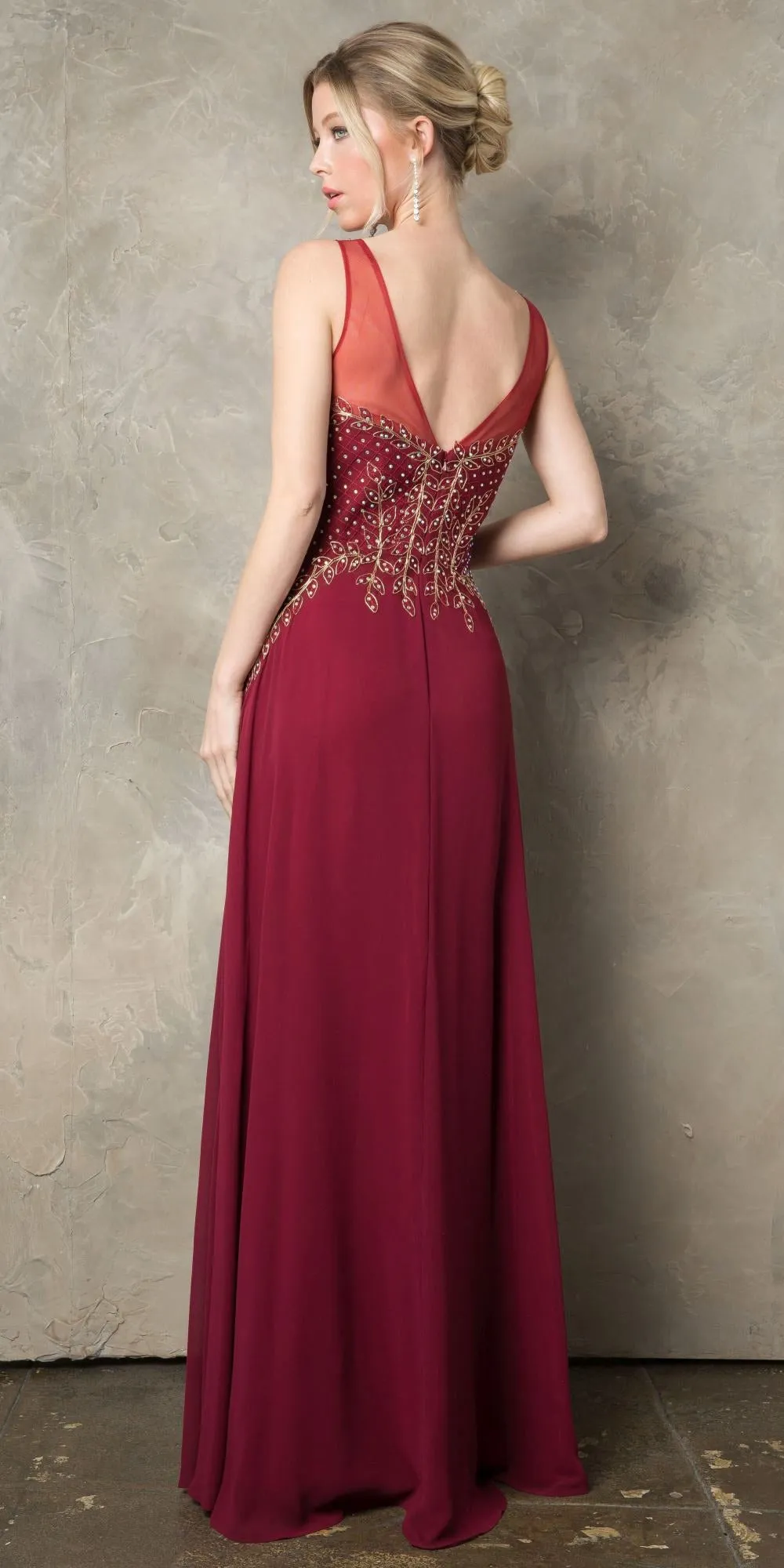 Juno 926 A-Line Long Formal Dress Appliqued Bodice