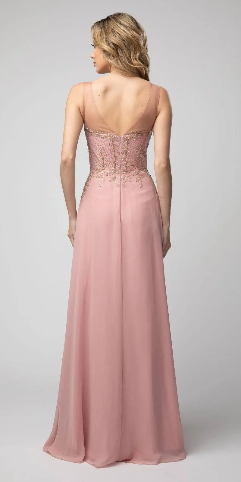 Juno 926 A-Line Long Formal Dress Appliqued Bodice