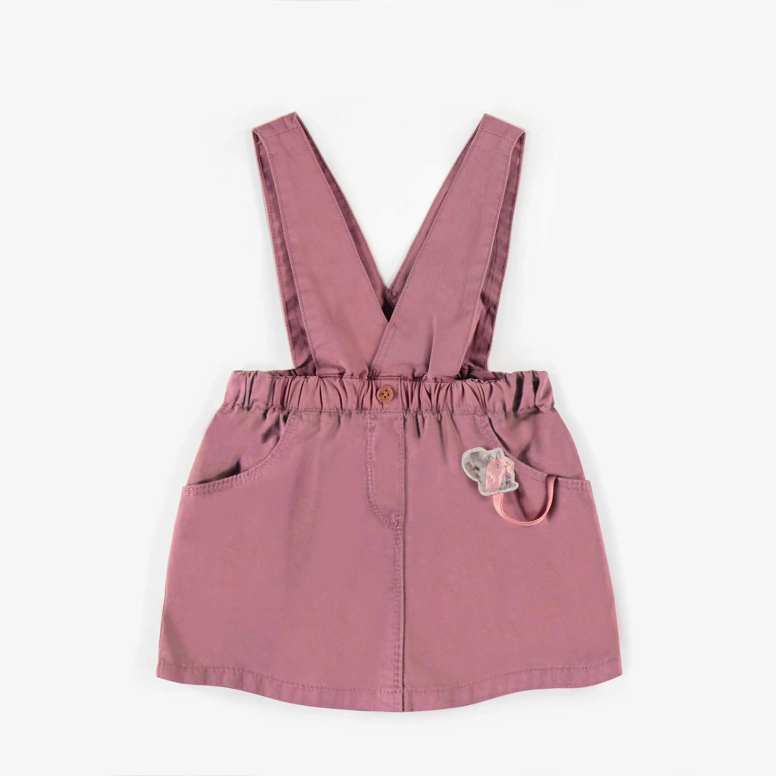 Jupe mauve à bretelles en twill, bébé ||Purple skirt in twill with suspenders, baby