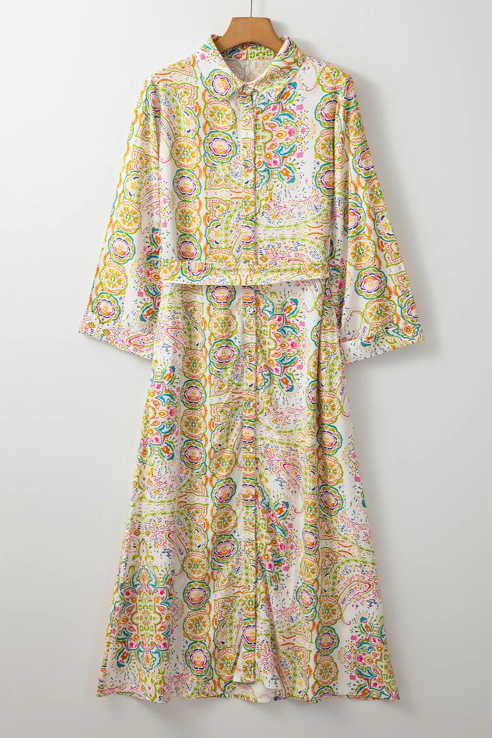 KaleaBoutique Paisley Print Buttoned Knotted High Waist Midi Dress