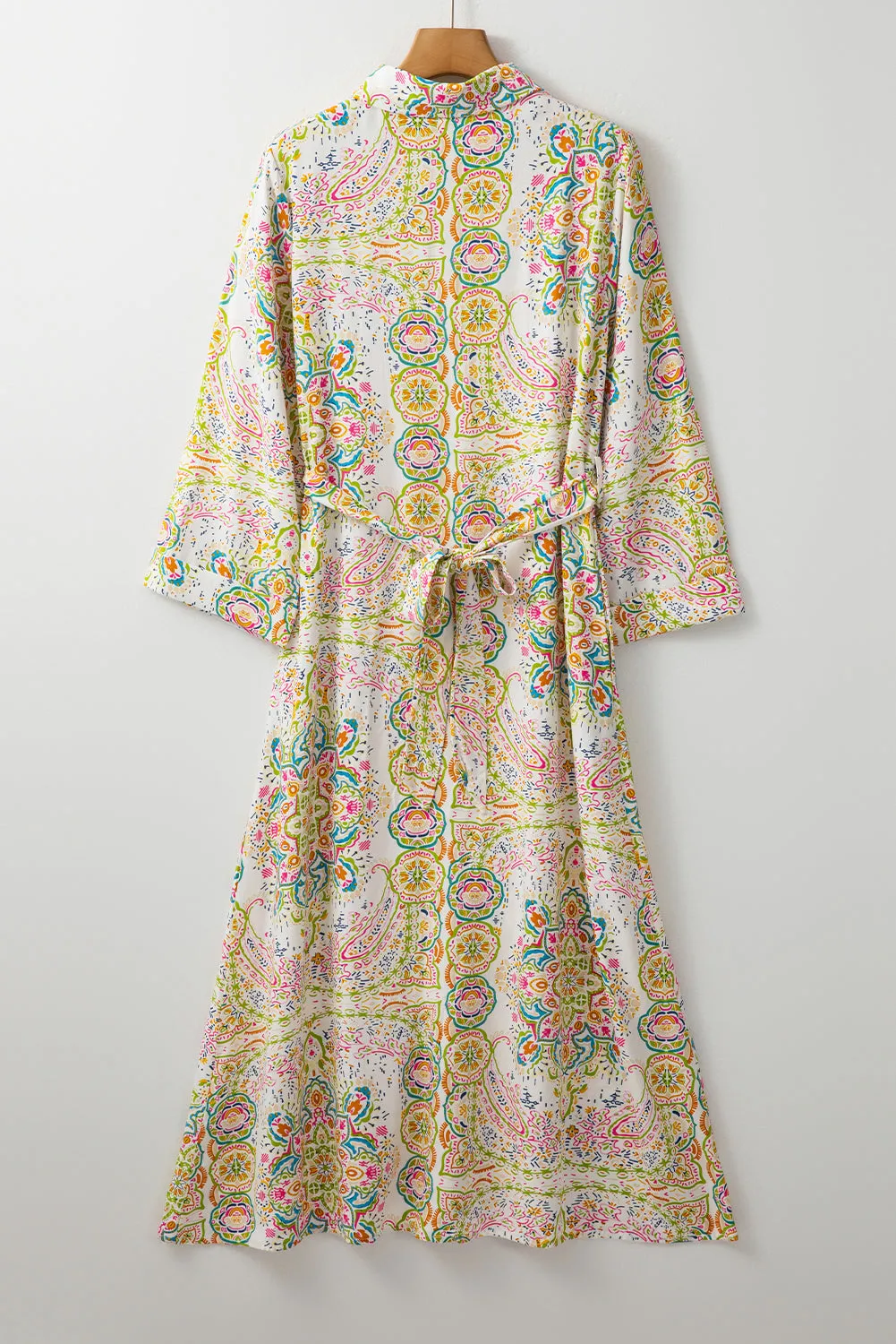 KaleaBoutique Paisley Print Buttoned Knotted High Waist Midi Dress