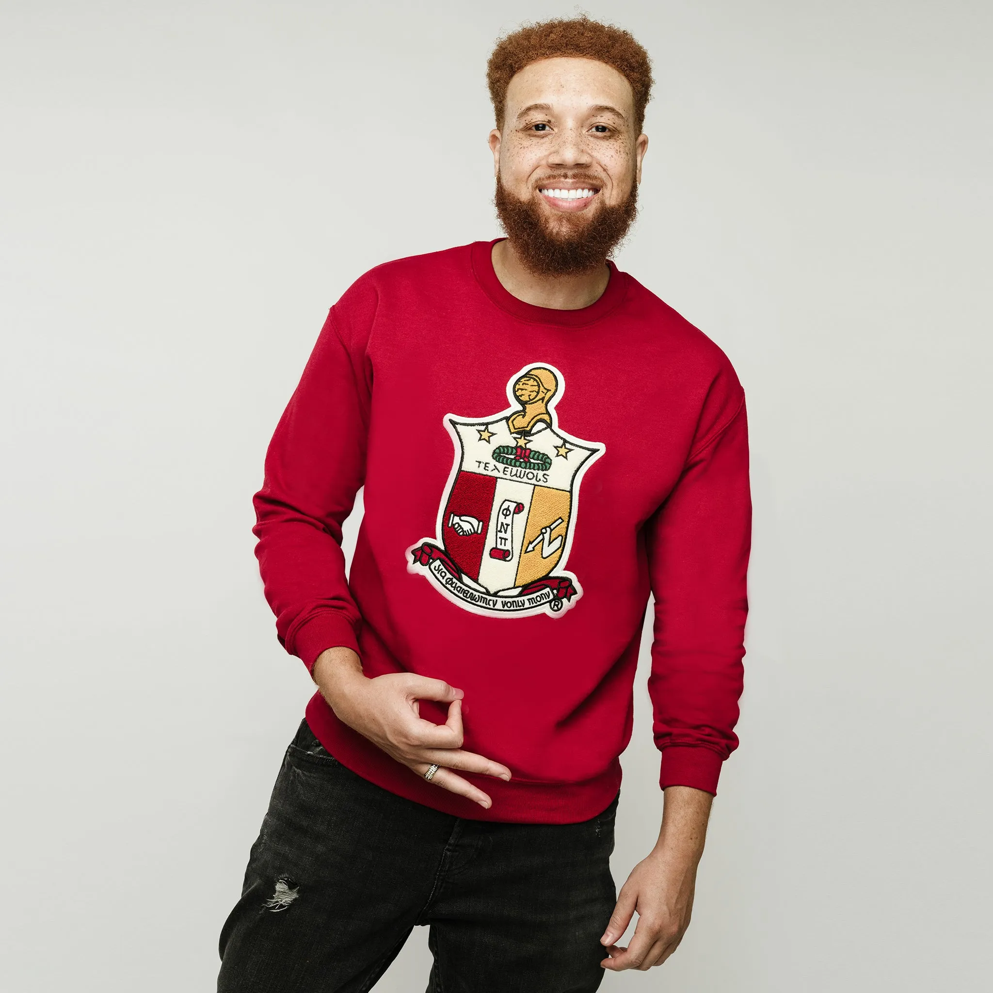 Kappa Alpha Psi Chenille Coat of Arms Crewneck Sweatshirt (Krimson)