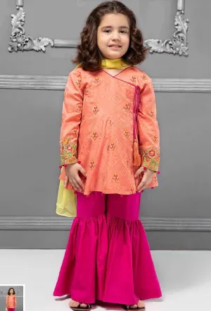 Kids Angrakha Gharara in Pink And Shokin Pink Color Model# Kids 1827