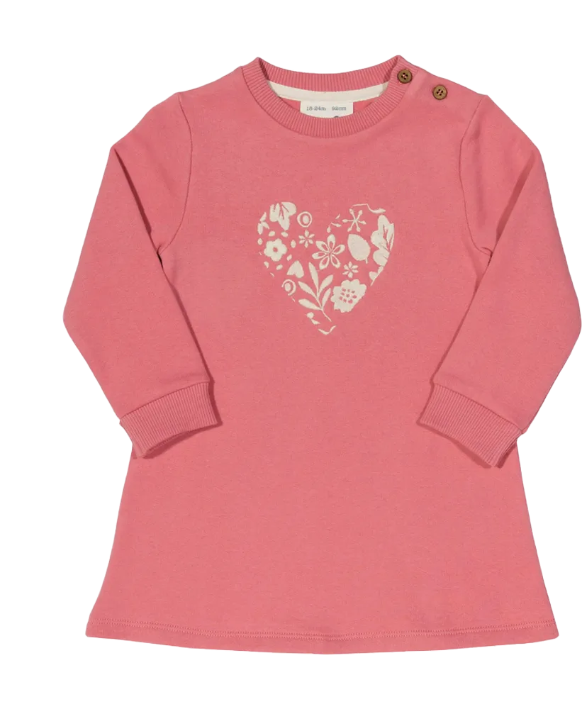 KITE Organic - Love Leaf Dress - Girls Rose Pink Embroidery Dress - 0 to 18 months