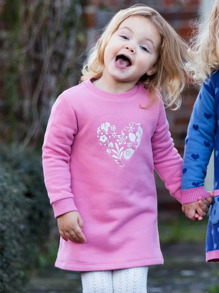 KITE Organic - Love Leaf Dress - Girls Rose Pink Embroidery Dress - 0 to 18 months