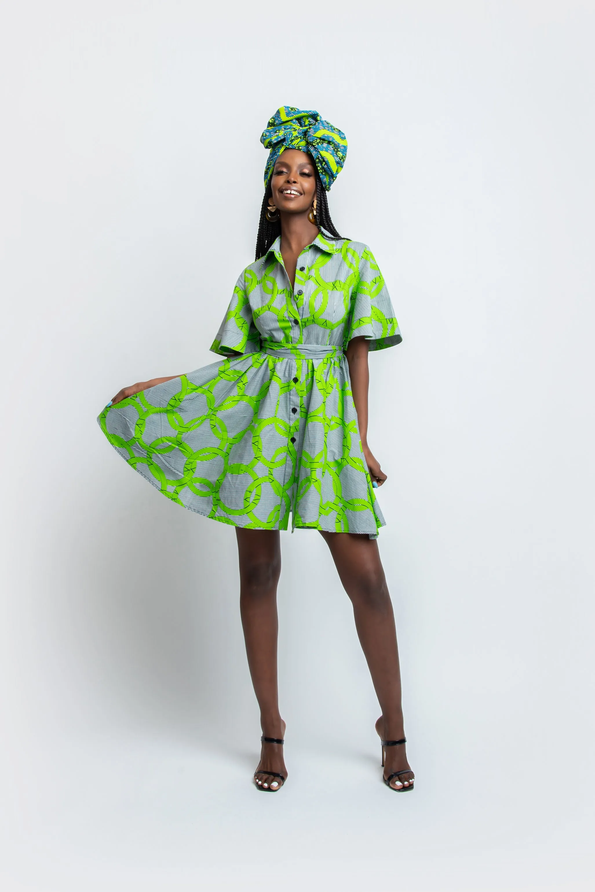 KOJO African Print Shirt Mini Dress