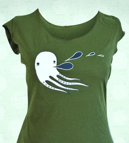 Ladies Octopus T-shirt (Olive Green)