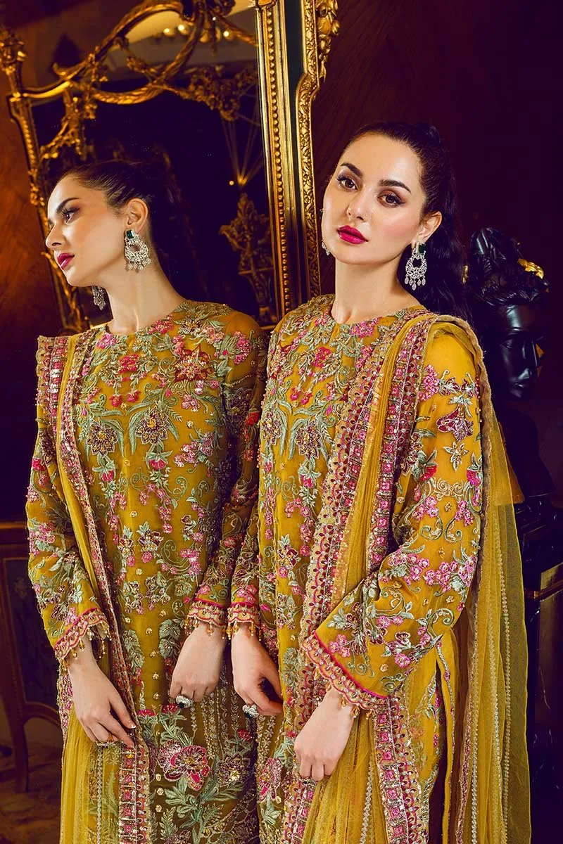 Latest Organza Party Outfit in Mustard Color #Y2020