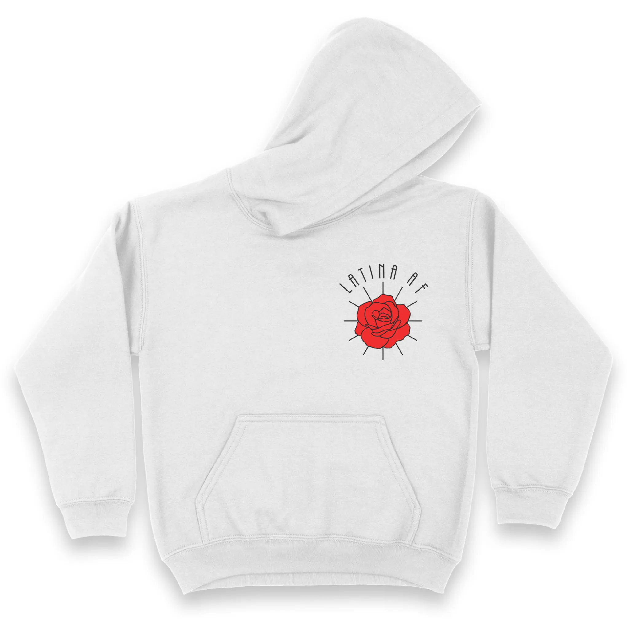 'LATINA AF' Rose Hoodie - White - Premium Brushed Fleece