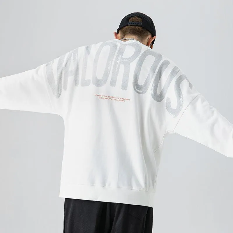 Letter Print Round Neck Fleece Pullover
