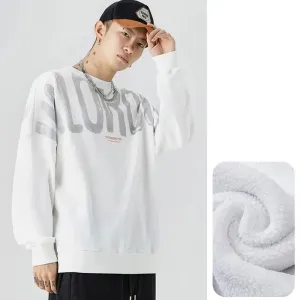 Letter Print Round Neck Fleece Pullover