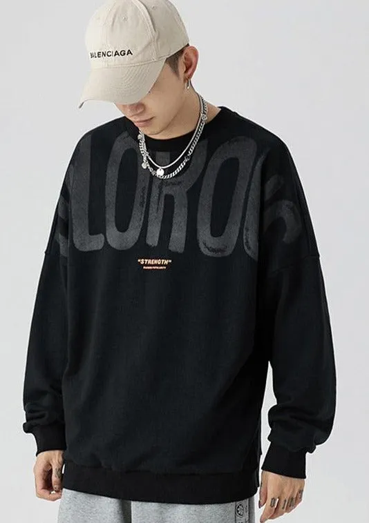 Letter Print Round Neck Fleece Pullover
