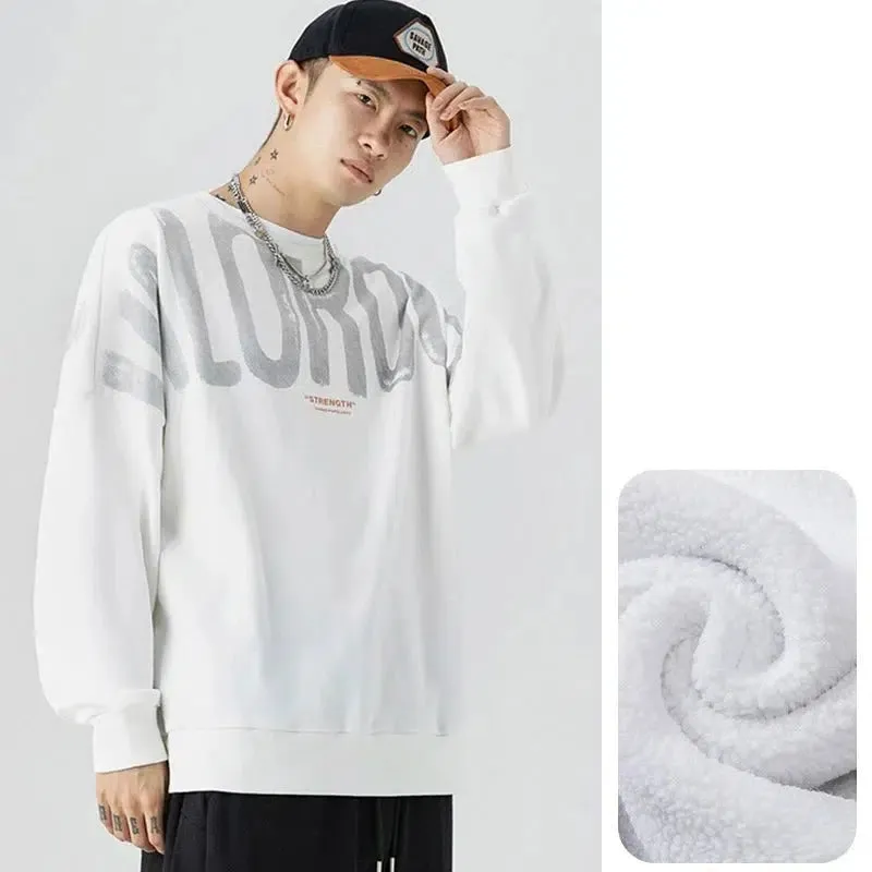 Letter Print Round Neck Fleece Pullover