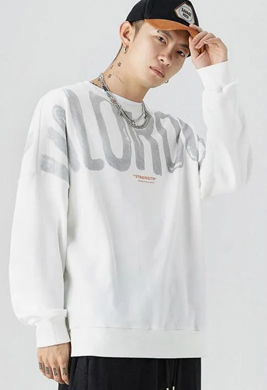 Letter Print Round Neck Fleece Pullover