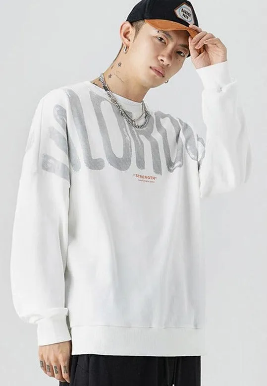 Letter Print Round Neck Fleece Pullover