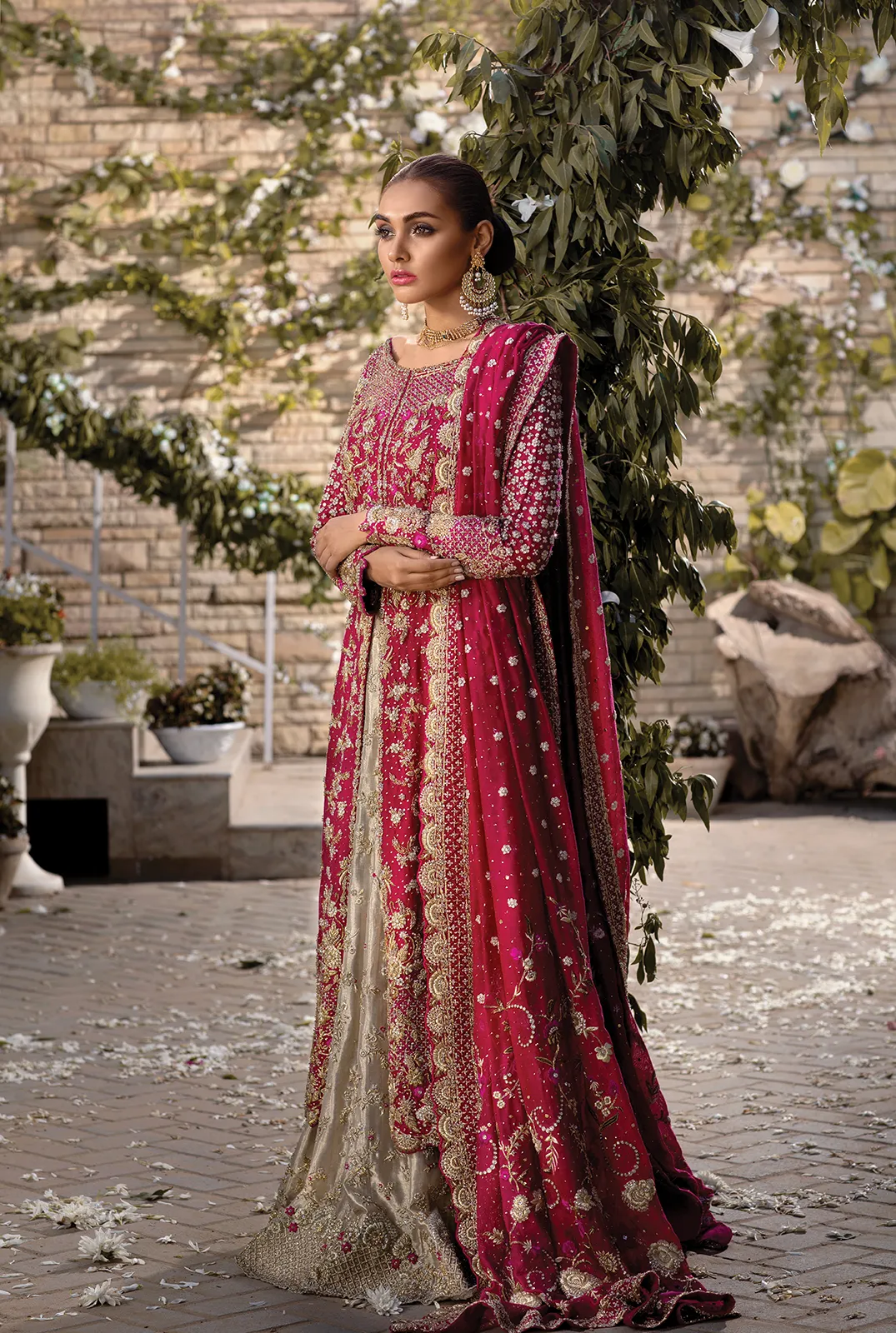 Long Open Shirt with Tissue Lehnga in Red Color #Y6088