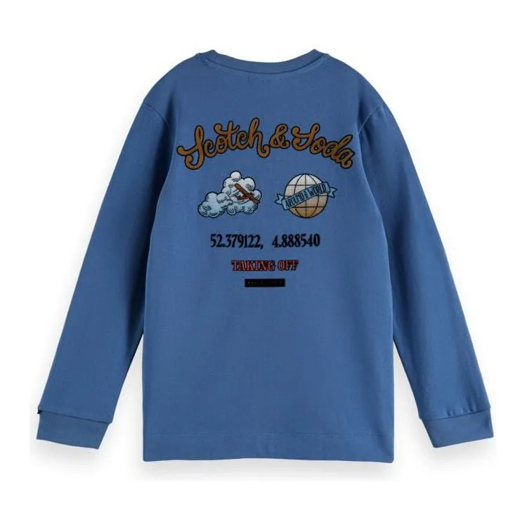Long-Sleeved Cotton Artwork T-Shirt - Aviator Blue