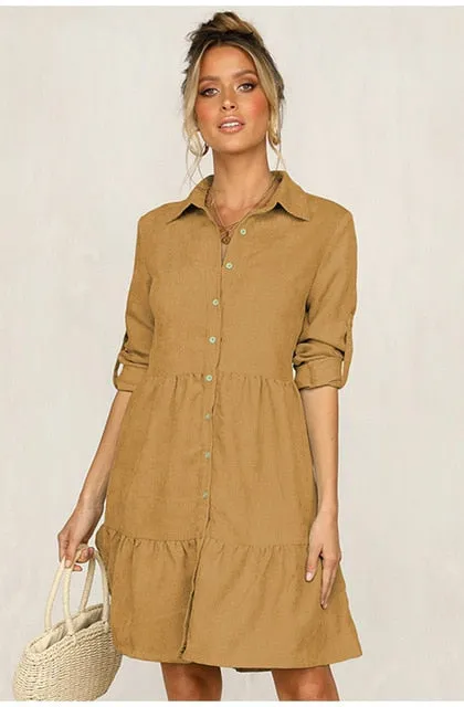 Lossky Shirt Dress Long Sleeve Women Autumn Office Work Dress Chic Button White Black Ladies Slim Midi Dresses 2020 Clothes