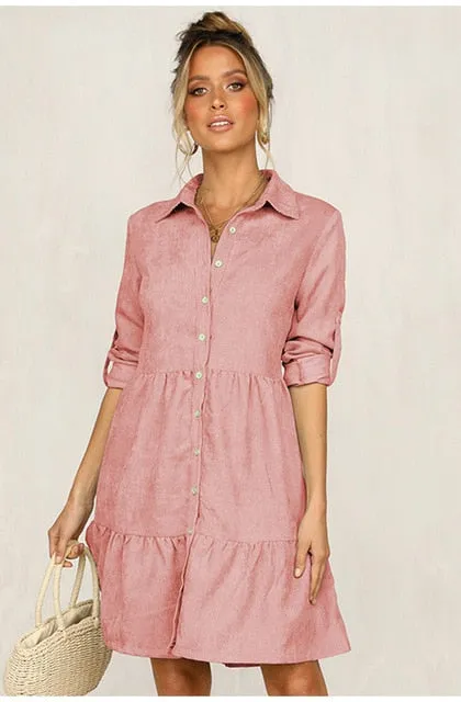 Lossky Shirt Dress Long Sleeve Women Autumn Office Work Dress Chic Button White Black Ladies Slim Midi Dresses 2020 Clothes
