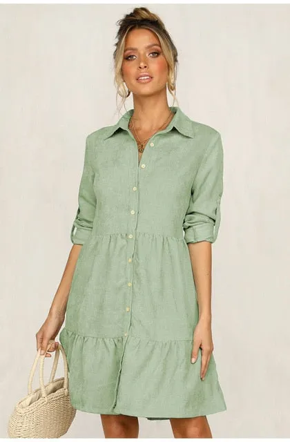 Lossky Shirt Dress Long Sleeve Women Autumn Office Work Dress Chic Button White Black Ladies Slim Midi Dresses 2020 Clothes