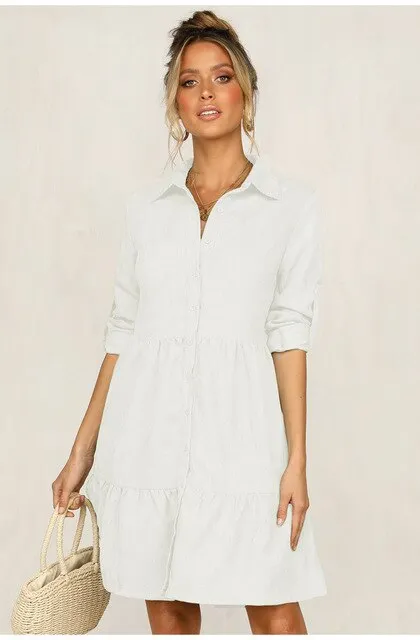 Lossky Shirt Dress Long Sleeve Women Autumn Office Work Dress Chic Button White Black Ladies Slim Midi Dresses 2020 Clothes