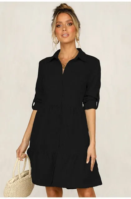Lossky Shirt Dress Long Sleeve Women Autumn Office Work Dress Chic Button White Black Ladies Slim Midi Dresses 2020 Clothes