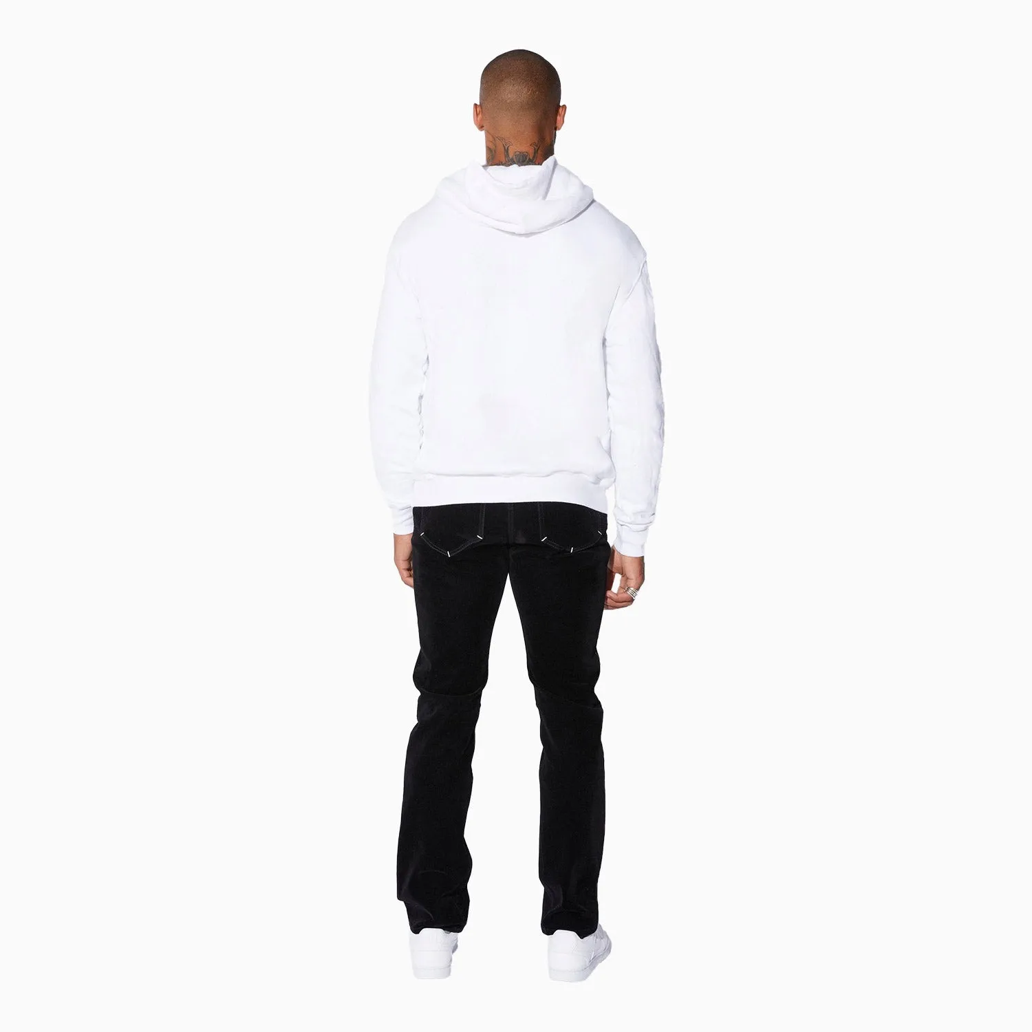 Men's  Fleece White Blue Front Small Logo Pull Over Hoodie