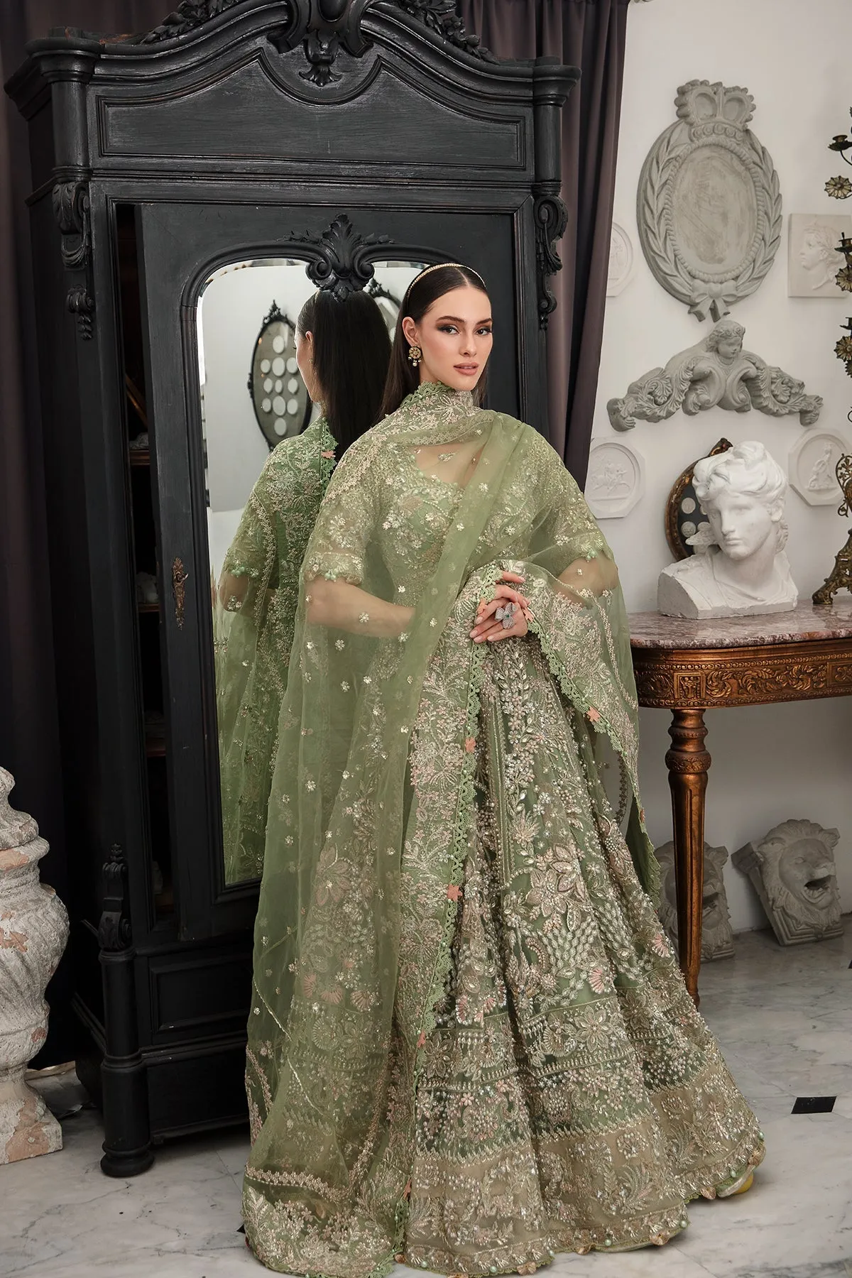 Mint Green Heavily Embellished Pakistani Wedding Dress in Pishwas Style