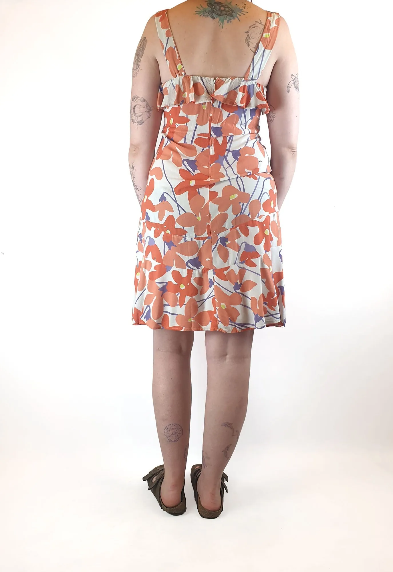 Mister Zimi sleeveless dress with orange and red flower print size 12