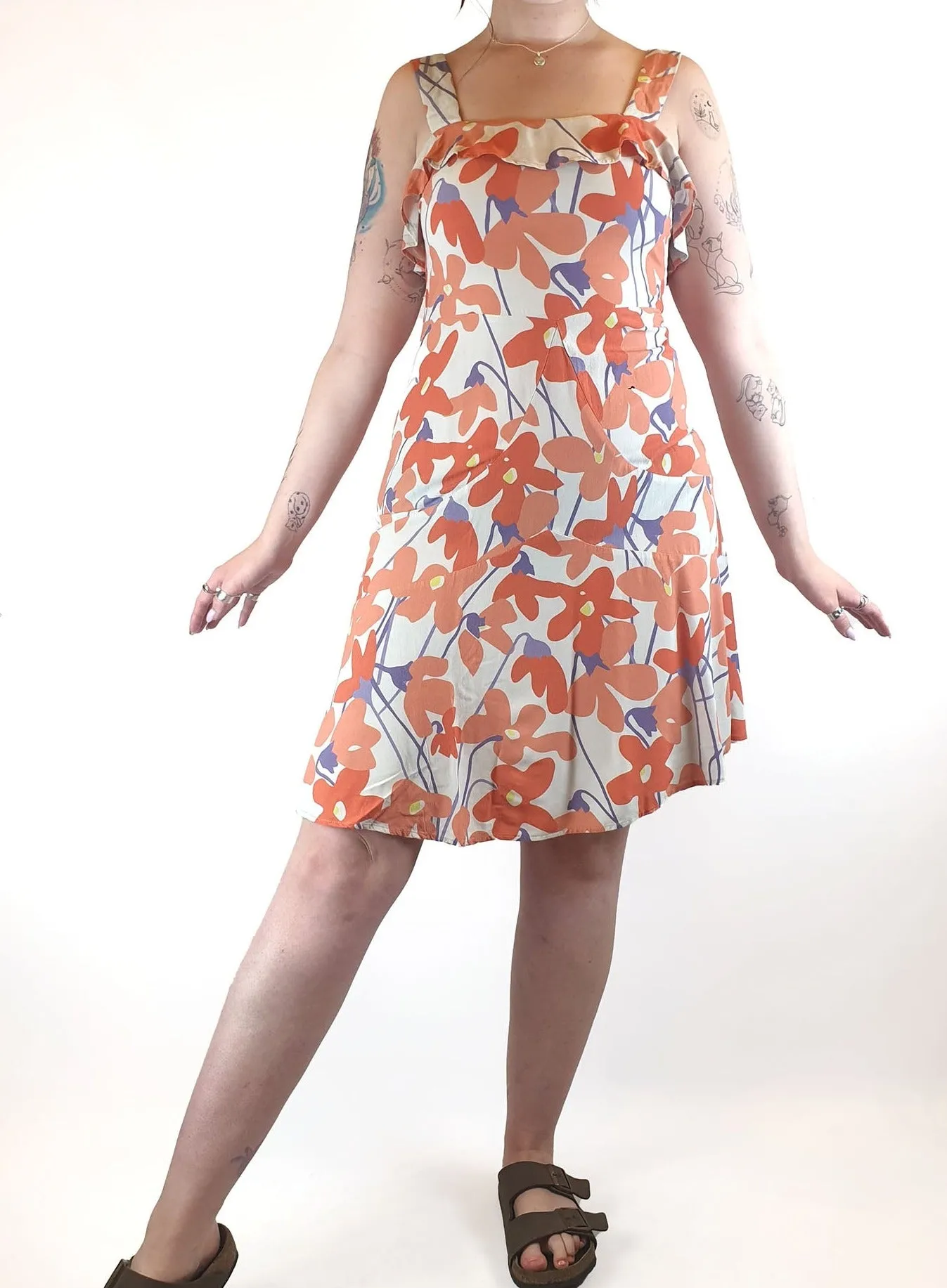 Mister Zimi sleeveless dress with orange and red flower print size 12