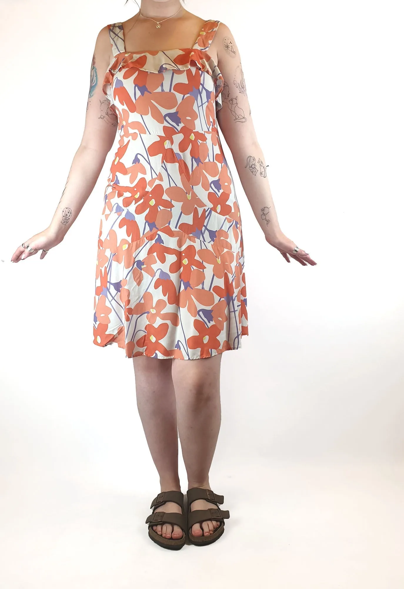 Mister Zimi sleeveless dress with orange and red flower print size 12