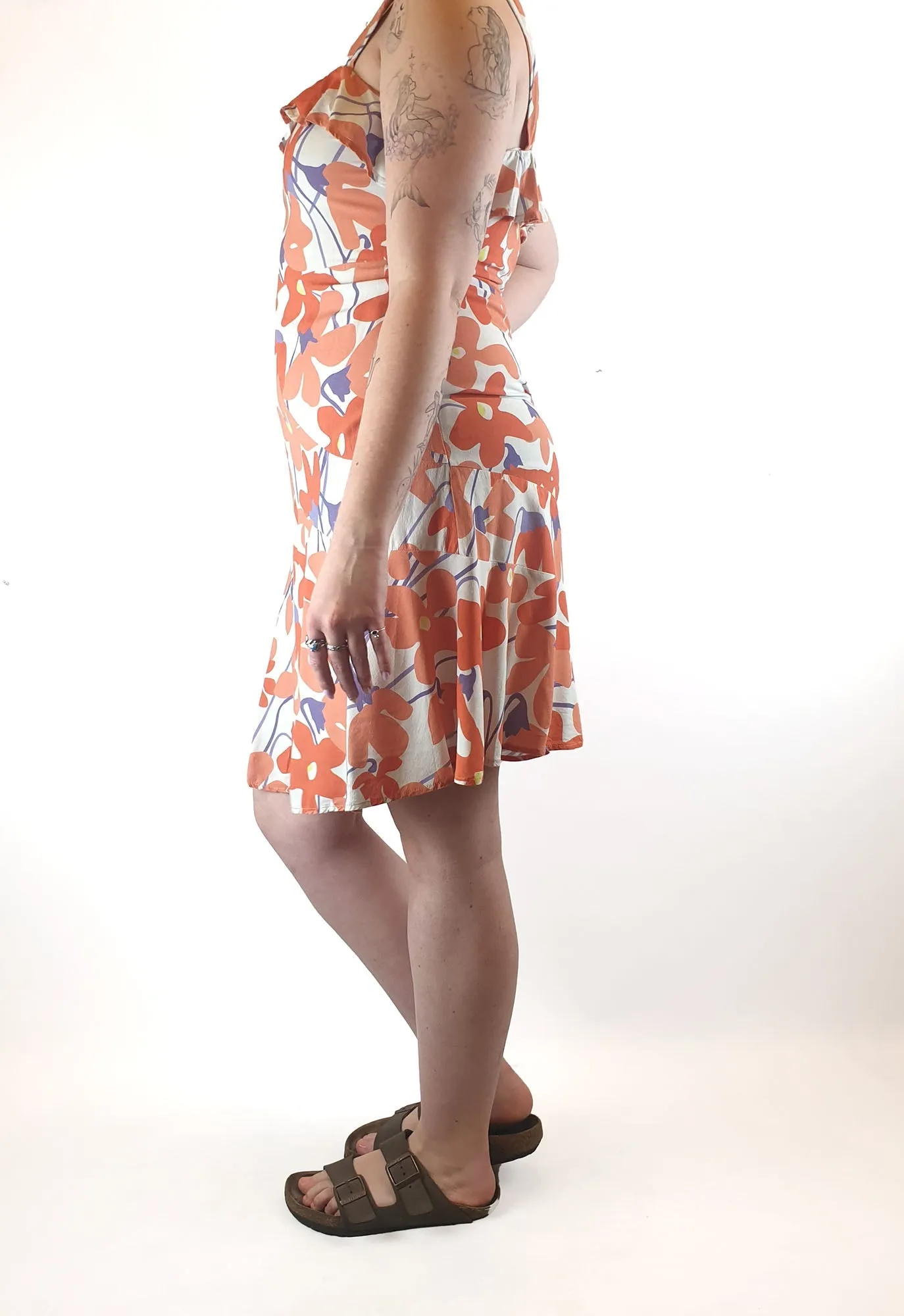 Mister Zimi sleeveless dress with orange and red flower print size 12
