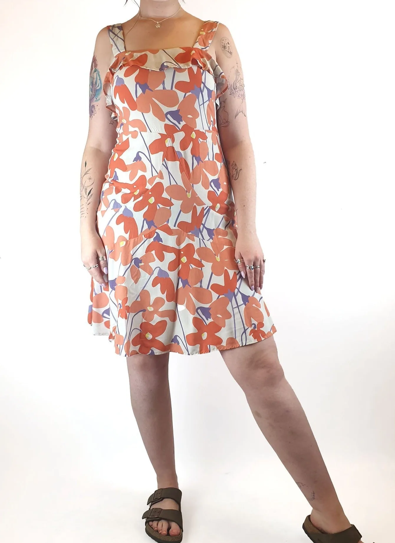 Mister Zimi sleeveless dress with orange and red flower print size 12