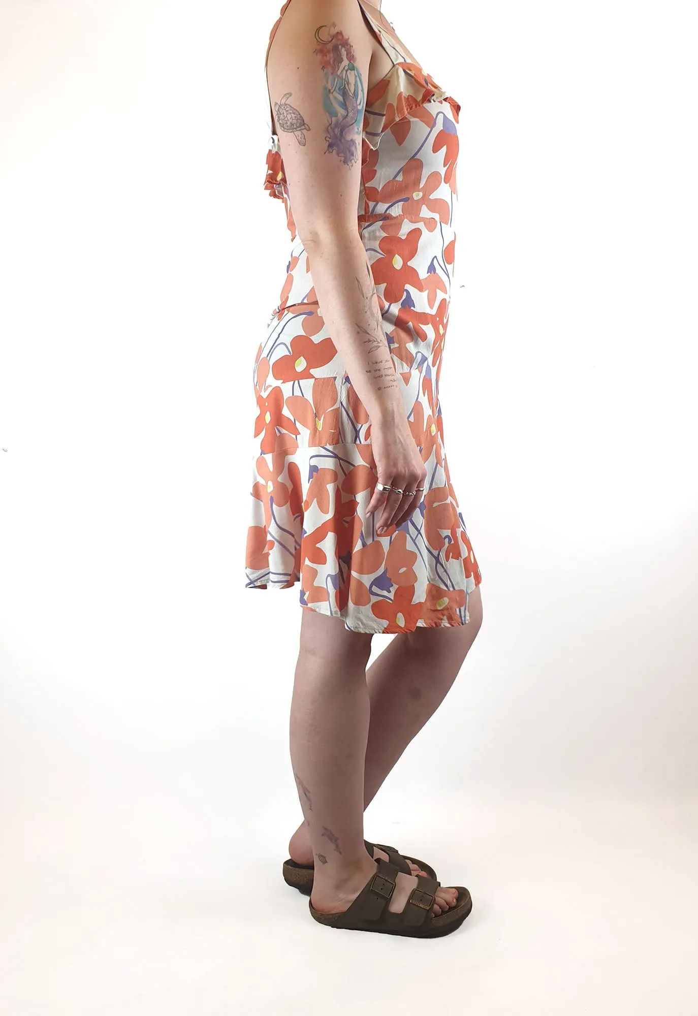 Mister Zimi sleeveless dress with orange and red flower print size 12
