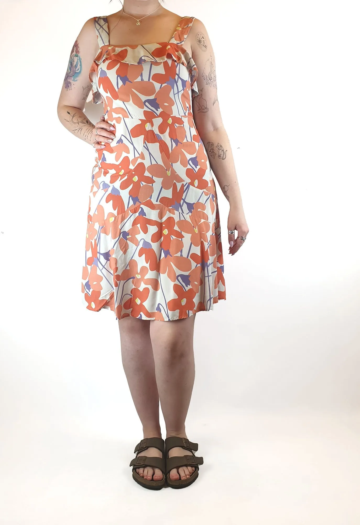 Mister Zimi sleeveless dress with orange and red flower print size 12