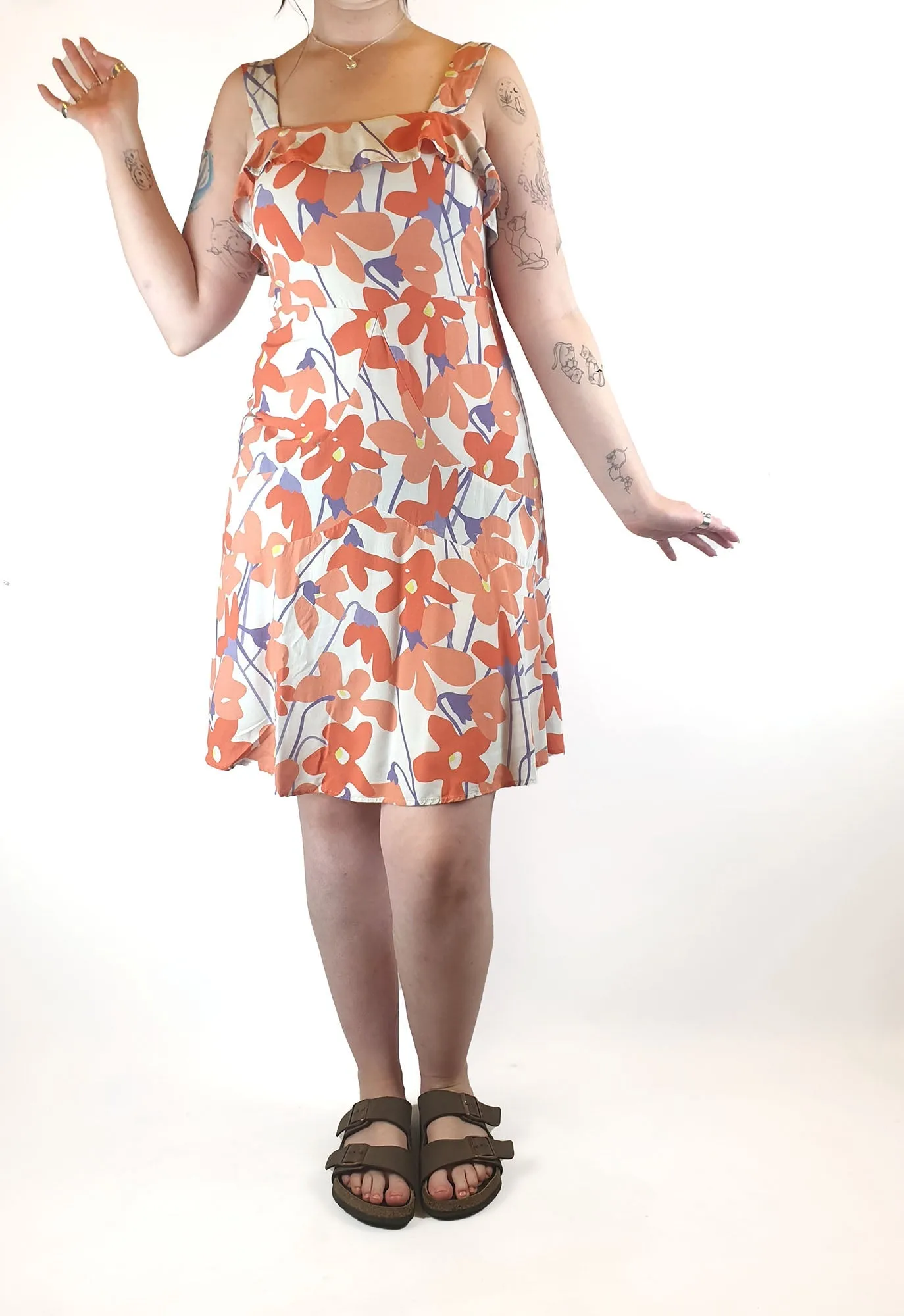 Mister Zimi sleeveless dress with orange and red flower print size 12