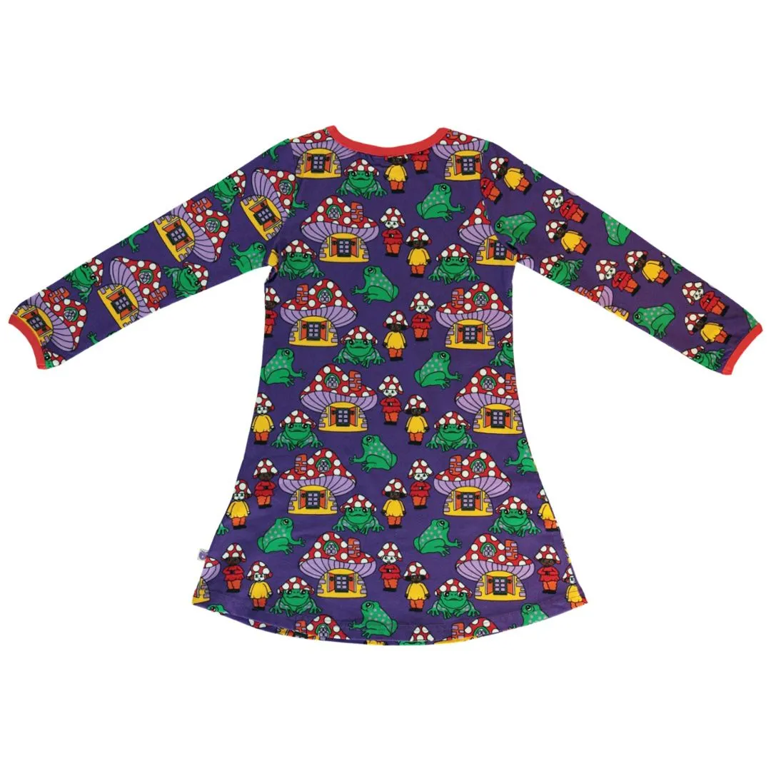 Mushroom Houses Long Sleeve A-Line Dress in Purple Heart - 1 Left Size 11-12 years