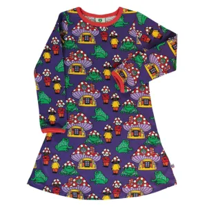 Mushroom Houses Long Sleeve A-Line Dress in Purple Heart - 1 Left Size 11-12 years