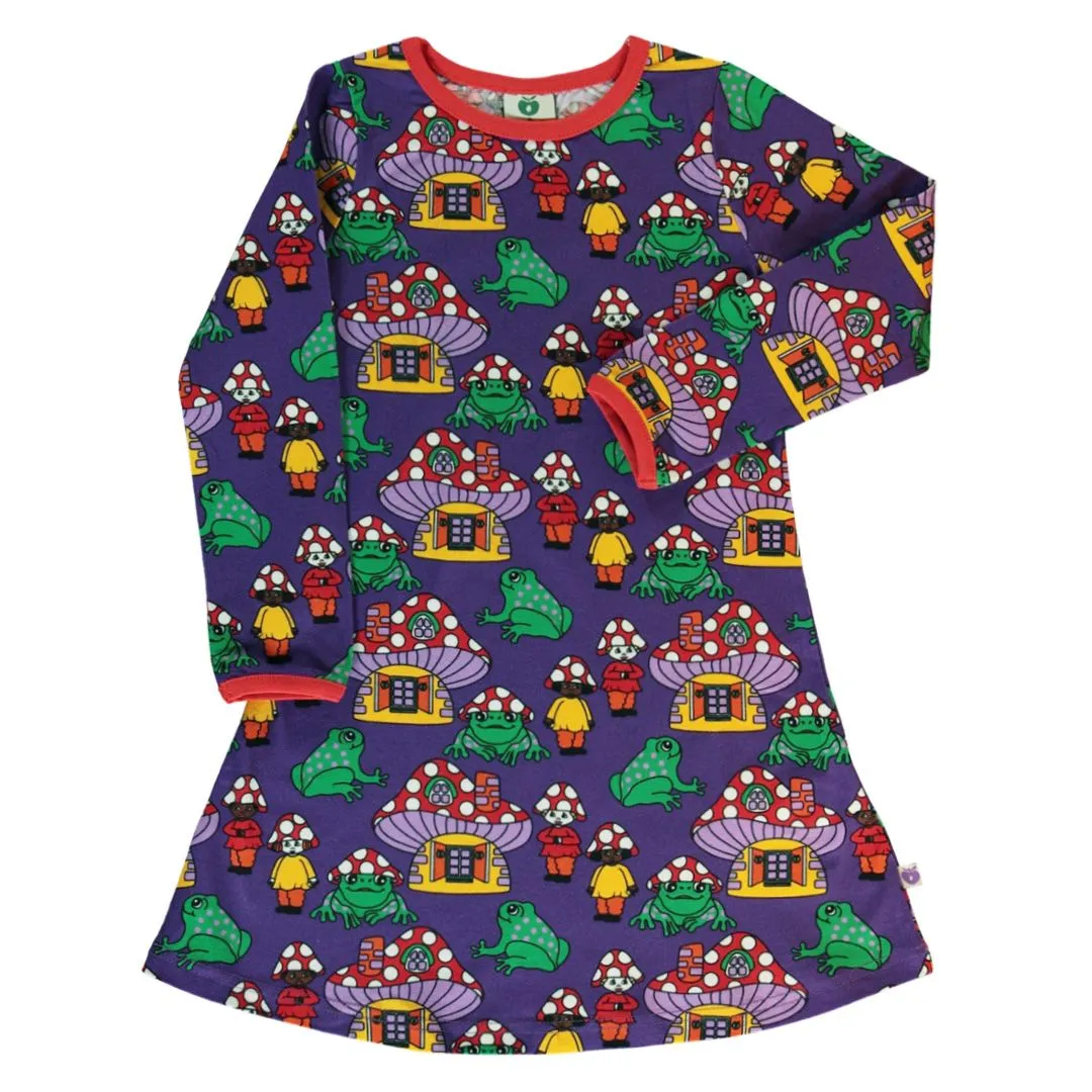 Mushroom Houses Long Sleeve A-Line Dress in Purple Heart - 1 Left Size 11-12 years
