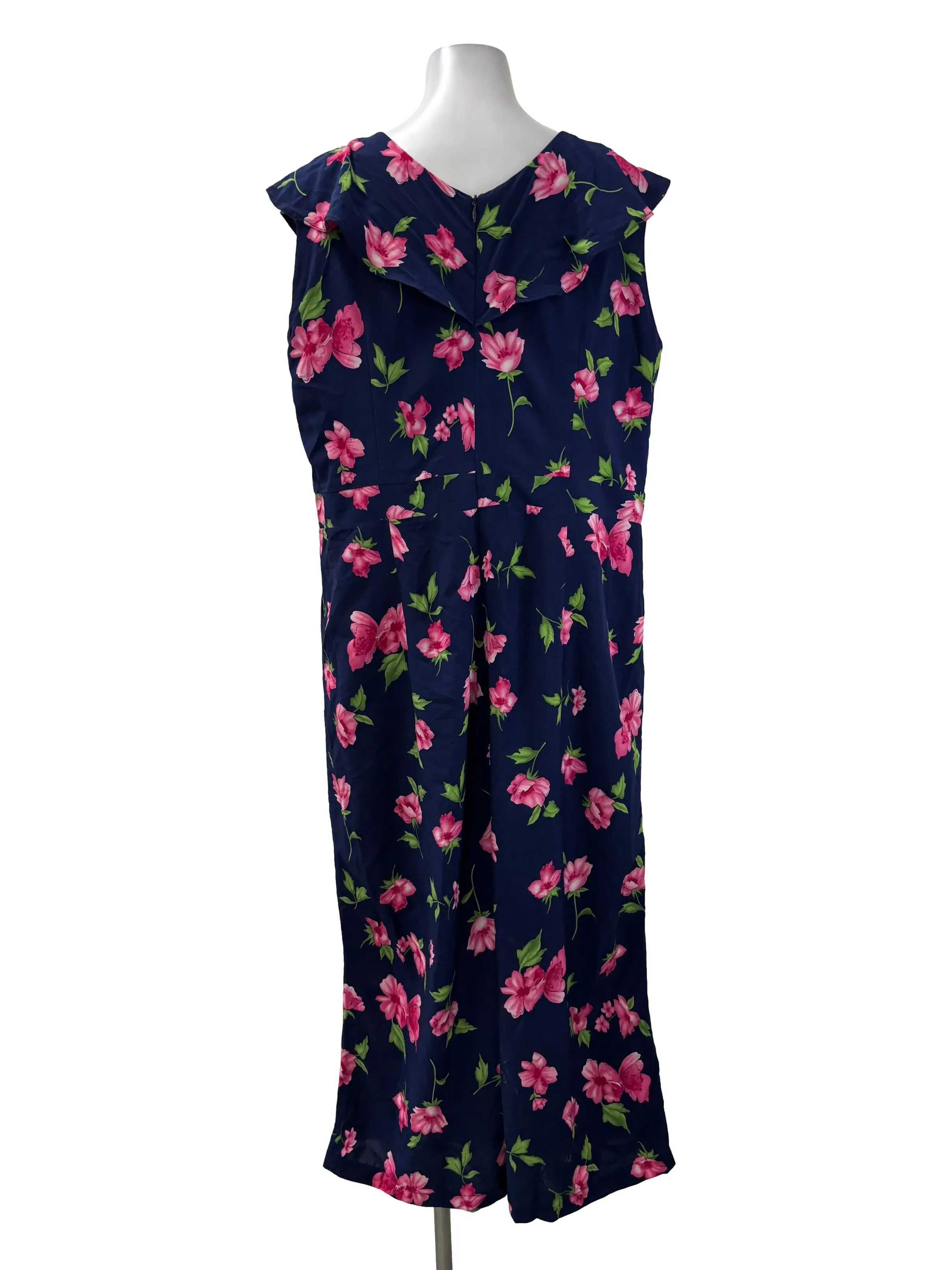 Navy Blue V-Neck Ruffle Sleeveless Jumpsuit