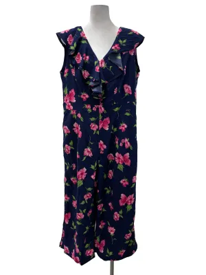 Navy Blue V-Neck Ruffle Sleeveless Jumpsuit