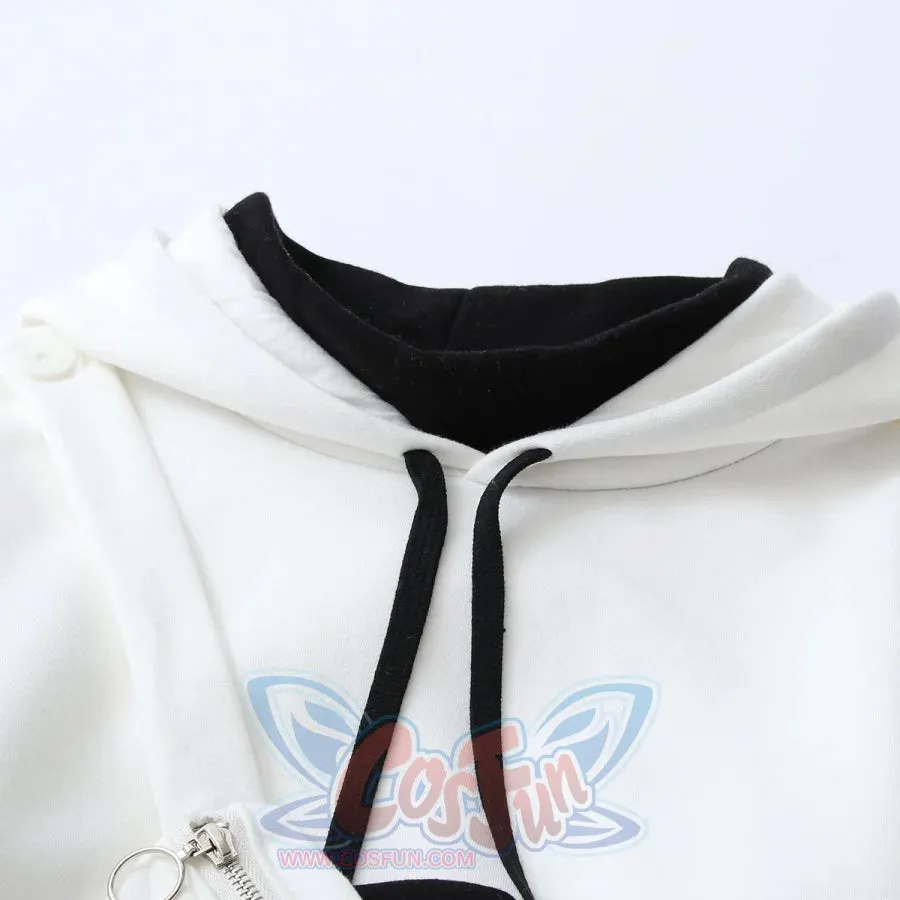 New Student Teen Side Lace Up Fake Two-piece Cartoon Panda Hoodies J40739