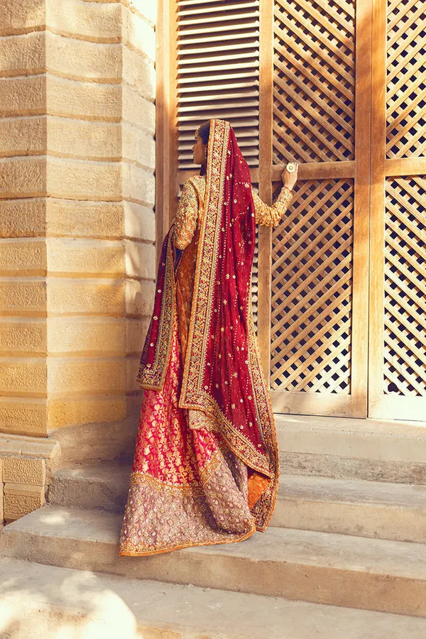 Nomi Ansari Red Golden Kameez Lehenga Pakistani Wedding Dresses