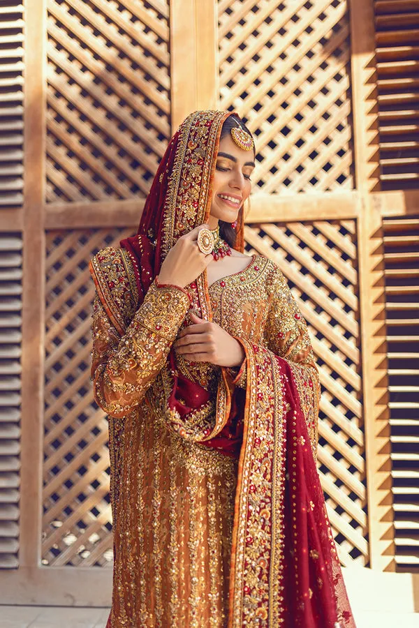 Nomi Ansari Red Golden Kameez Lehenga Pakistani Wedding Dresses