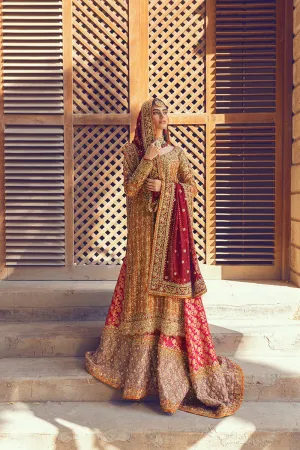 Nomi Ansari Red Golden Kameez Lehenga Pakistani Wedding Dresses