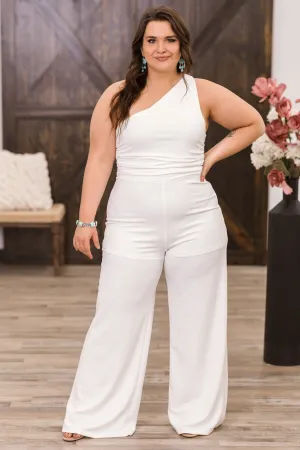 Off White One Shoulder Jumpsuit